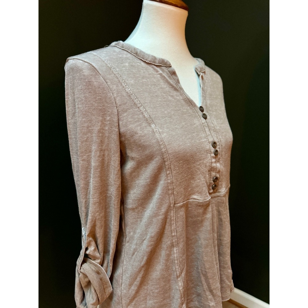 Jane + Delancy Taupe Ribbed Henley Long Sleeve Tunic Top Women's M - Picture 5 of 7